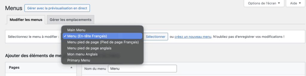 menus multilingues