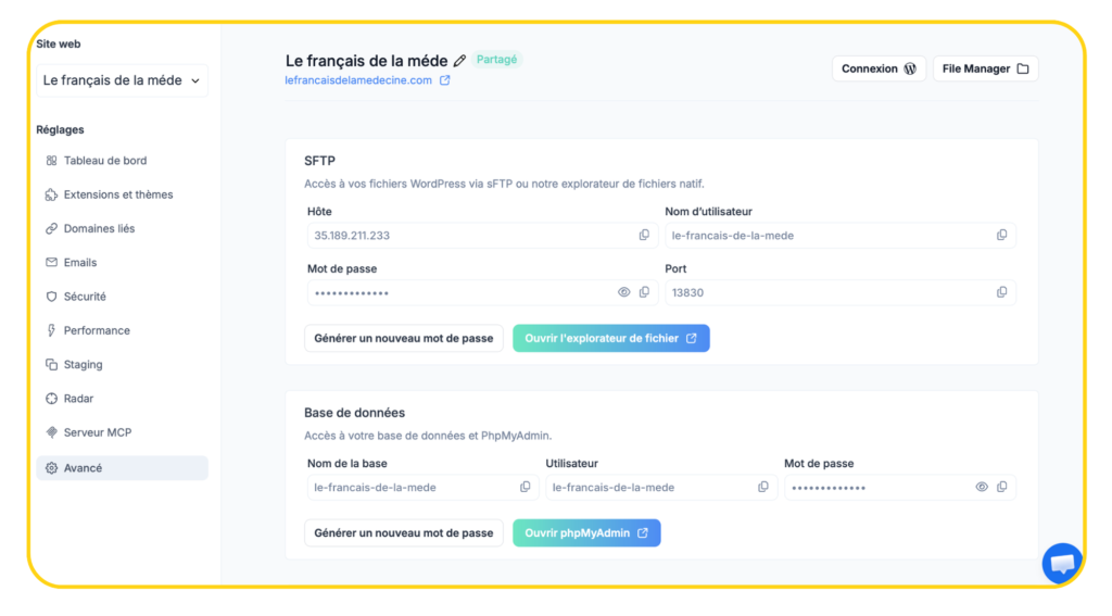 SFTP et BDD Copilhost