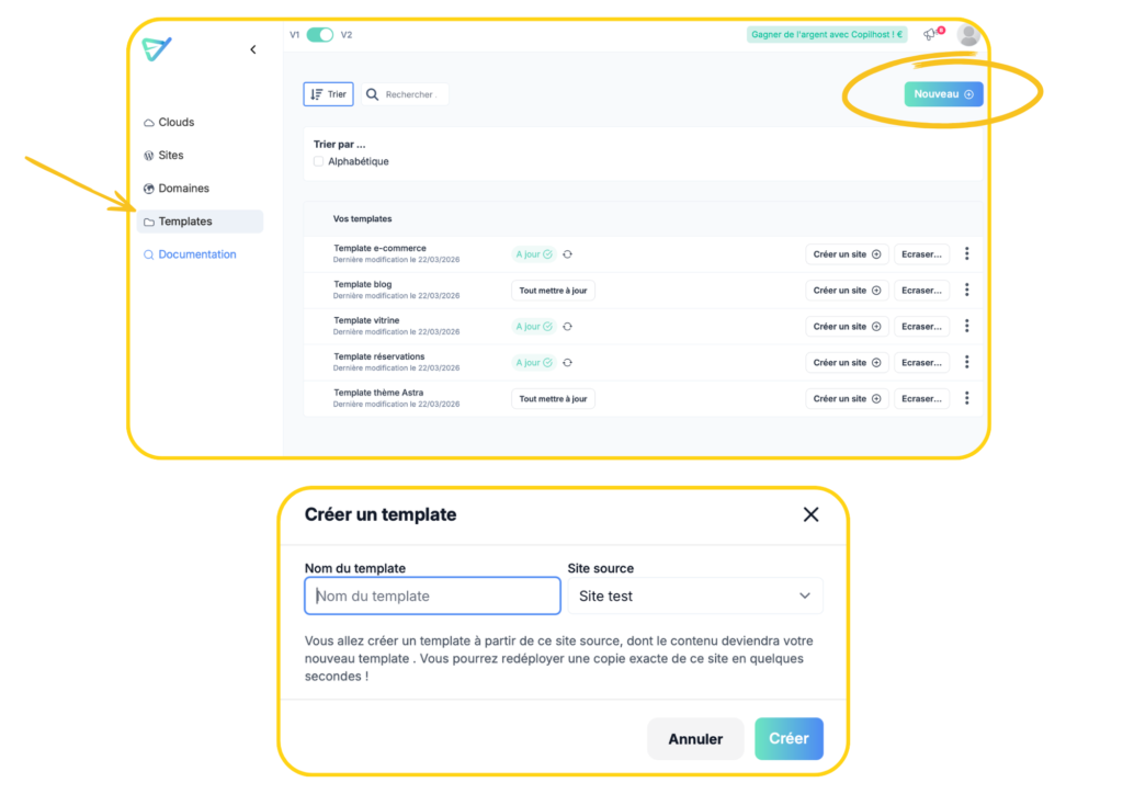 Espace Templates de Copilhost